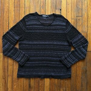 Rare Vtg 80s Polo Ralph Lauren Fair Isle 3D Knit Sweater Linen Men XL Black Purp